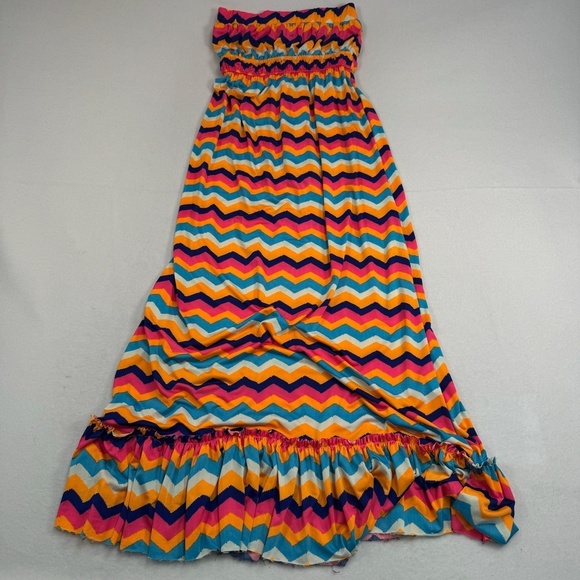 India Boutique Strapless Stretch Maxi Dress Womens One Sz Multicolored Tie Waist - Picture 2 of 10